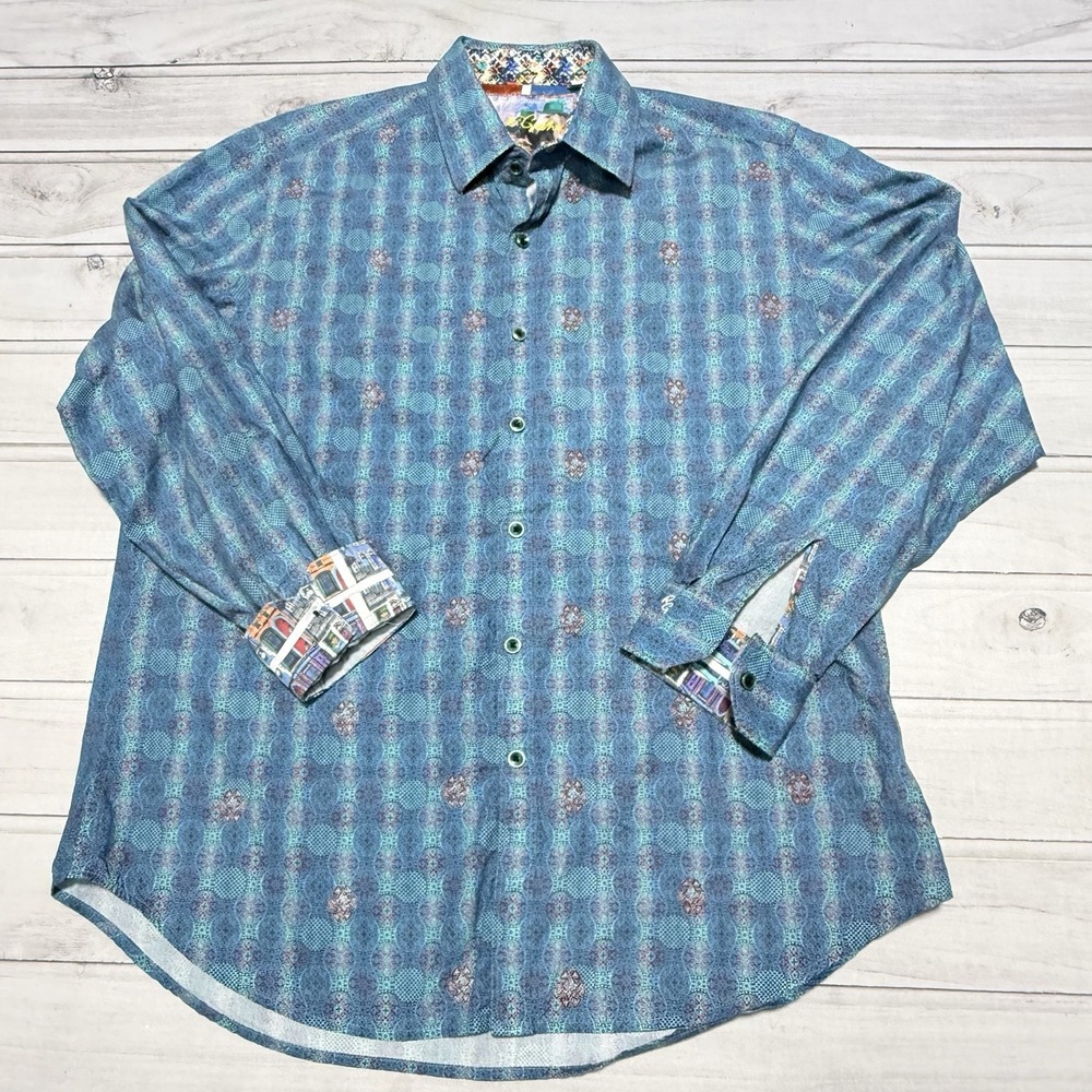Robert Graham Shirt Mens Large Blue St. Patrick's Day Leprechaun Irish Flip Cuff